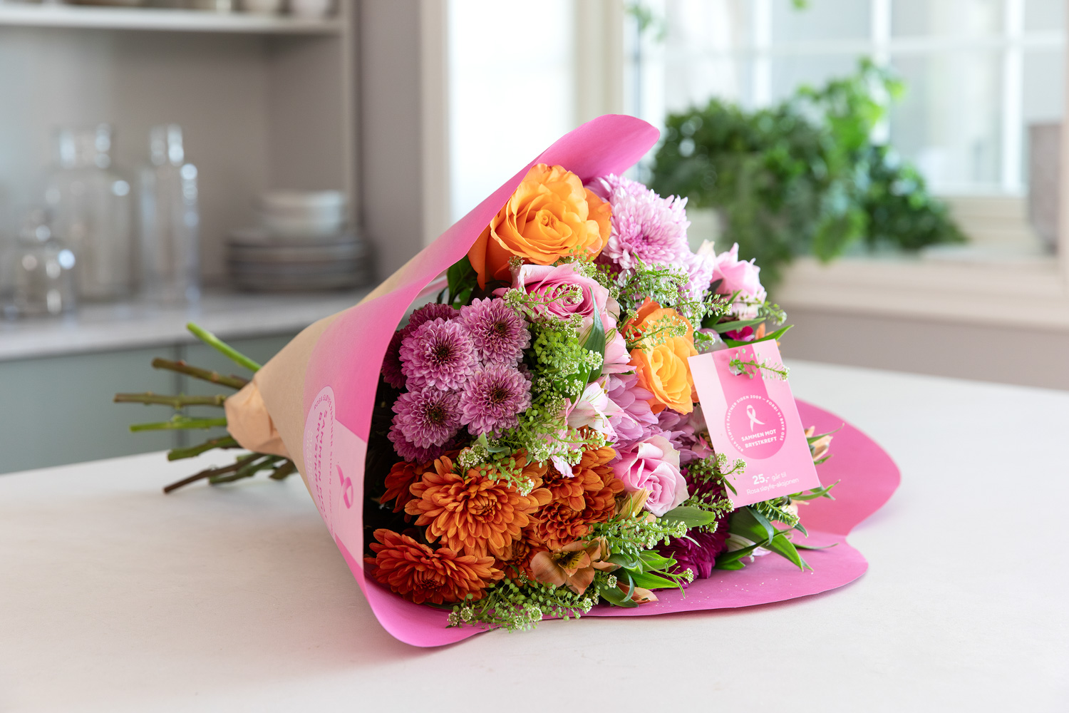 Rosa sløyfe bukett